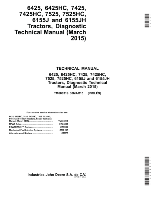 John Deere 6155J, 6155JH, 6425, 6425HC, 7425, 7425HC, 7525, 7525HC Tractors Repair Manual (Mexico Only) - Image 3