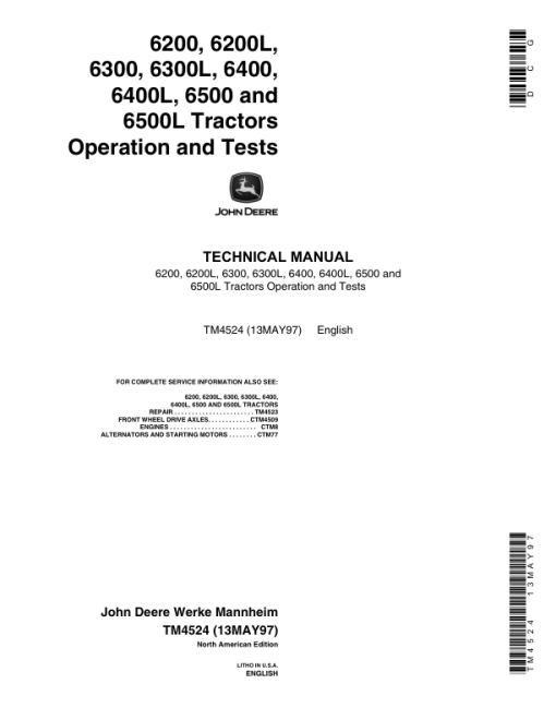 John Deere 6200, 6200L, 6300, 6300L, 6400, 6400L, 6500, 6500L Tractors Repair Manual - Image 4