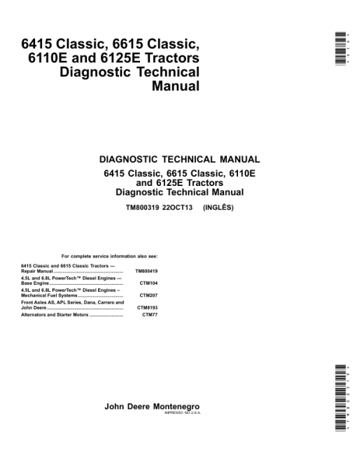 John Deere 6415 Classic, 6615 Classic, 6110E, 6125E Tractors Repair Manual - Image 2