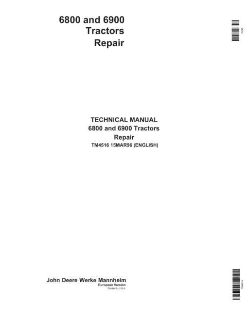 John Deere 6800, 6900, SE 6100 Tractors Service Repair Manual (TM4487 and TM4516)