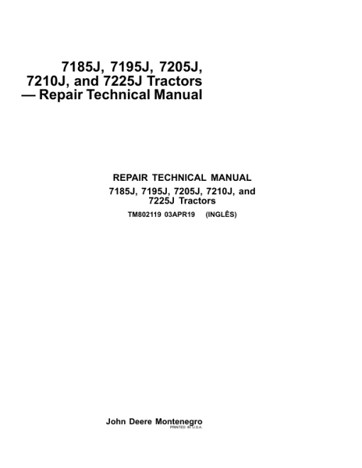 John Deere 7185J, 7195J, 7205J, 7210J, 7225J Tractors Service Repair Manual