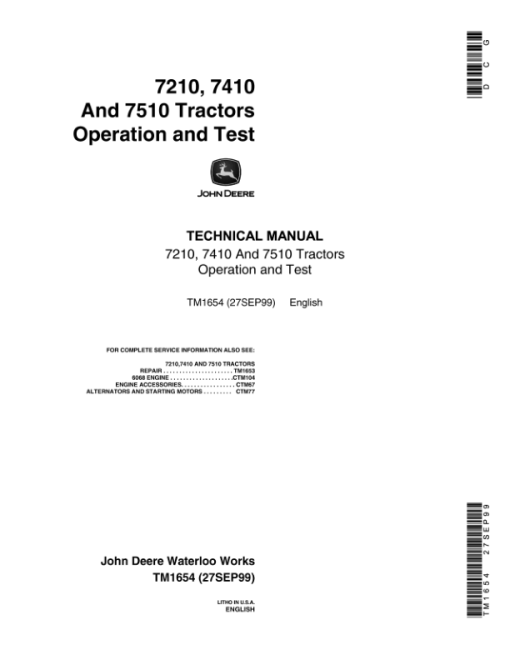 John Deere 7210, 7410, 7510 Tractors Service Repair Manual (TM1653 and TM1654) - Image 4