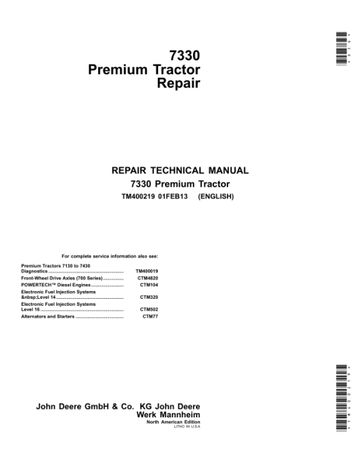 John Deere 7330 Premium Tractor Service Repair Manual (TM400019 and TM400219)