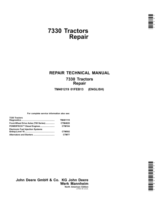 John Deere 7330 Tractor Service Repair Manual (TM401119 and TM401219)