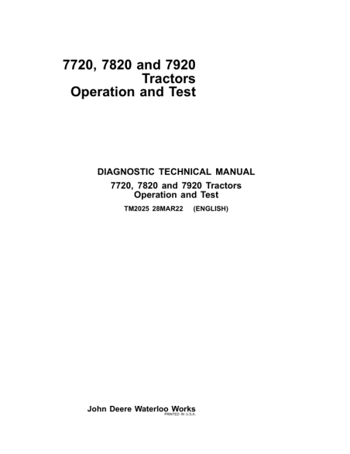 John Deere 7720, 7820, 7920 Tractors Service Repair Manual (TM2025 and TM2080) - Image 2