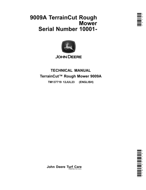 John Deere 9009A Terraincut Mower Repair Manual (TM137719) (S.N. 010001 - )