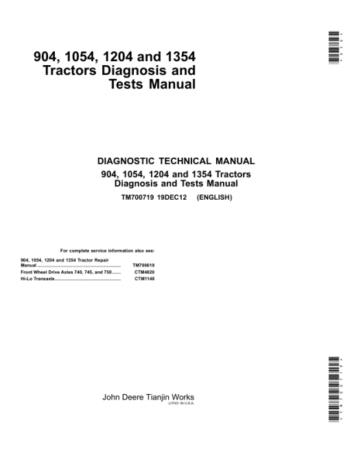 John Deere 904, 1054, 1204, 1354, 1404 Tractors Repair Manual (Asia) - Image 2