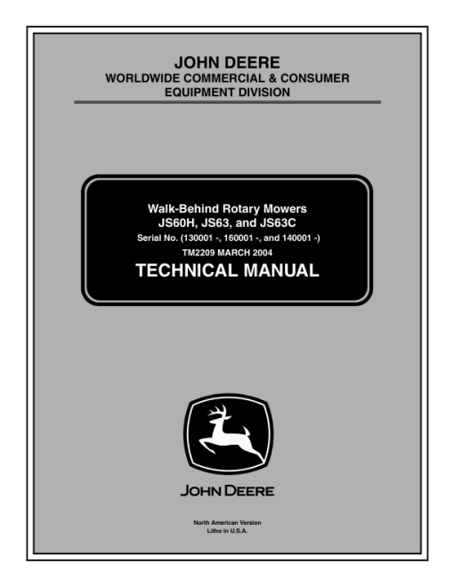 John Deere JS60H, JS63, JS63C Walk Behind Rotary Mowers Repair Manual (TM2209)