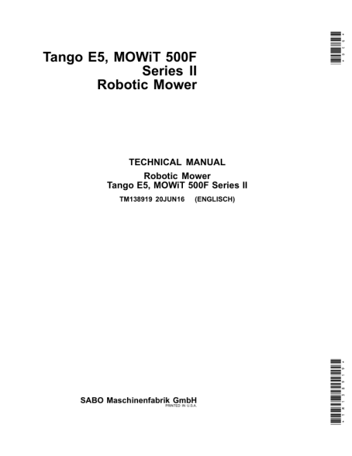 John Deere Tango E5, MOWiT 500F Series II Robotic Mower Repair Manual (TM138919)