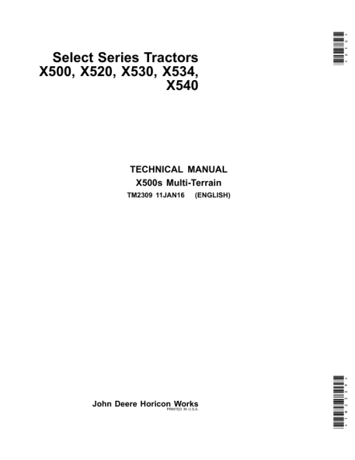 John Deere X500, X520, X530, X534, X540 Lawn Tractors Repair Manual (TM2309)