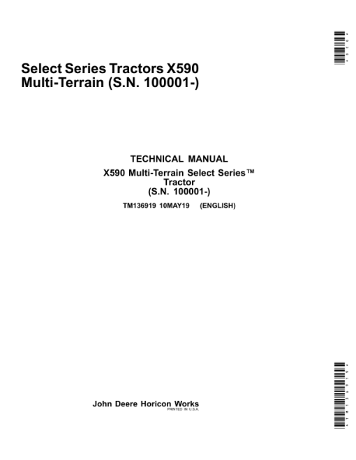 John Deere X590 Multi-Terrain Tractor Repair Manual (S.N. 100001-) (TM136919)