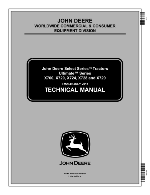 John Deere X700, X720, X724, X728, X729 Lawn Tractors Repair Manual (TM2349)