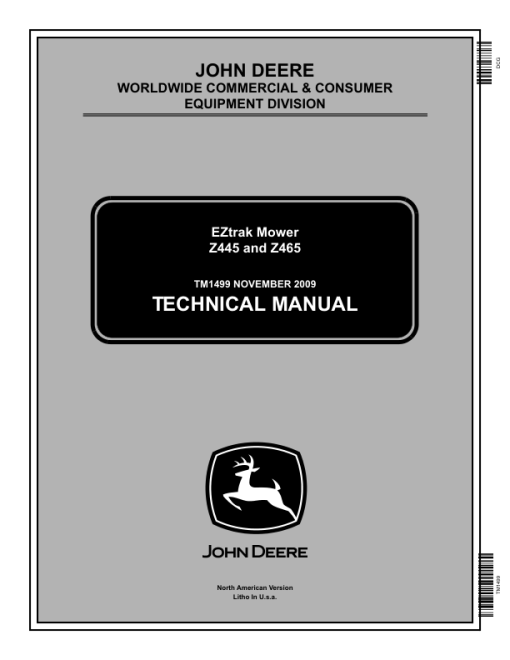 John Deere Z445, Z465 EZtrak Mower Repair Manual (TM1499) (SN before -100000)