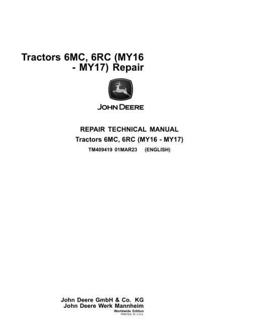 John Deere 6095MC, 6105MC, 6115MC, 6095RC, 6105RC, 6115RC Tractors Repair Manual - Image 16