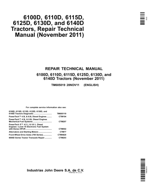 John Deere 6100D, 6110D, 6115D, 6125D, 6130D, 6140D Tractors Repair Manual - Image 2