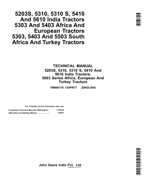 John Deere 5303, 5403, 5503 Tractors Repair Manual