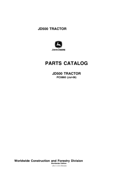 John Deere 500 Tractors Parts Catalog Manual - PC0860