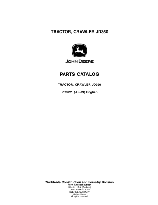 John Deere 350 Tractor Crawlers Parts Catalog Manual - PC0921