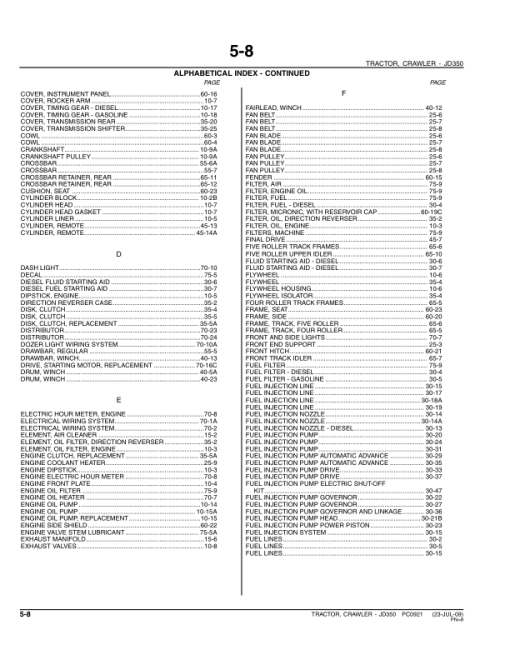 John Deere 350 Tractor Crawlers Parts Catalog Manual - PC0921 - Image 3