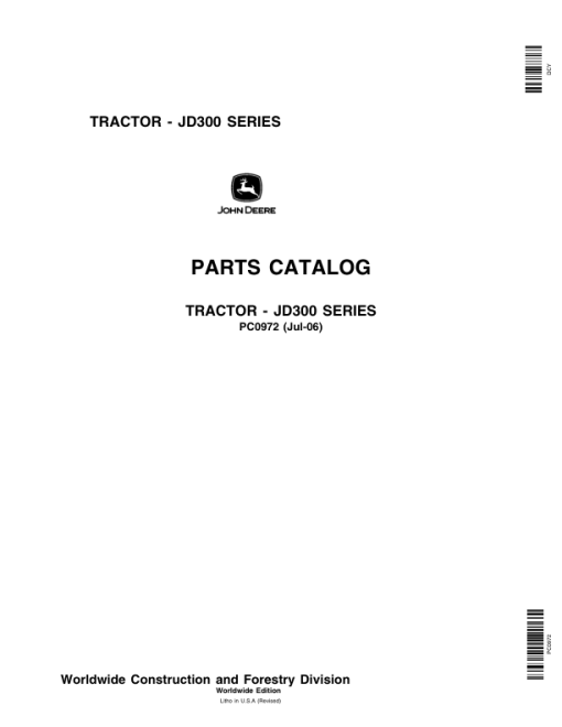 John Deere 300 Tractors Parts Catalog Manual - PC0972