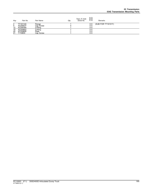 John Deere 350D, 400D Articulated Dump Trucks (SN DAVENPORT 608490 - & NON DAVENPORT 201812-) Parts Catalog Manual - PC10003 - Image 4