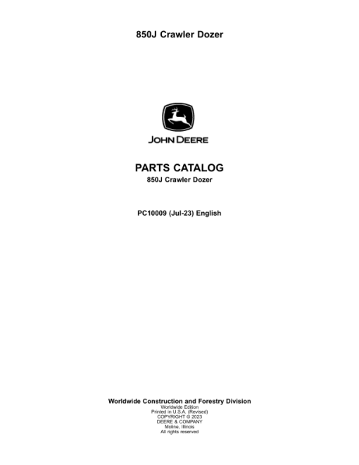 John Deere 850J Crawler Dozers (SN 130886-) Parts Catalog Manual - PC10009