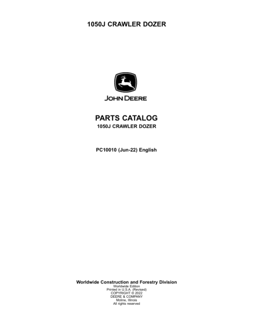 John Deere 1050J Crawler Dozers Parts Catalog Manual - PC10010