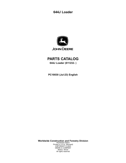 John Deere 644J Loaders (SN 611232-) Parts Catalog Manual - PC10030