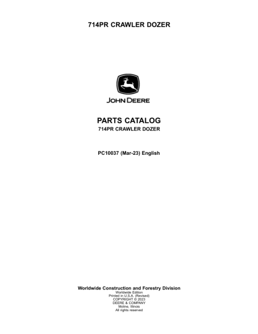 John Deere PR714 Crawlers (ENGINE 6068HT066) Parts Catalog Manual - PC10037