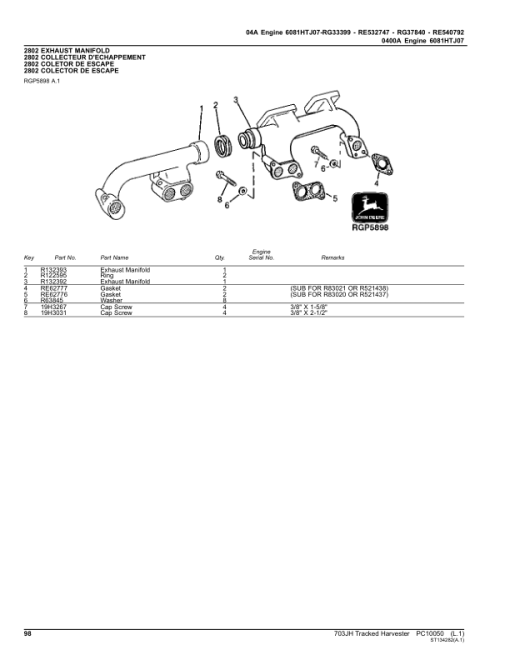 John Deere 703JH Tracked Feller Bunchers (SN C220452-) Parts Catalog Manual - PC10050 - Image 3