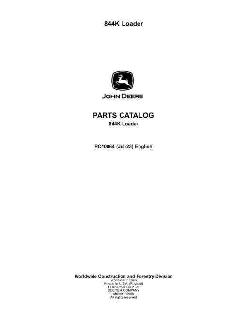 John Deere 844K Loaders (SN -642007) Parts Catalog Manual - PC10064