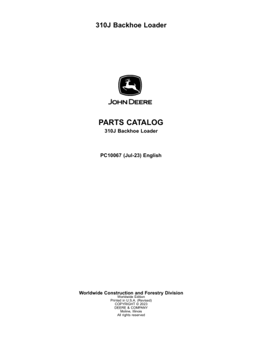 John Deere 310J Backhoe Loaders Parts Catalog Manual - PC10067