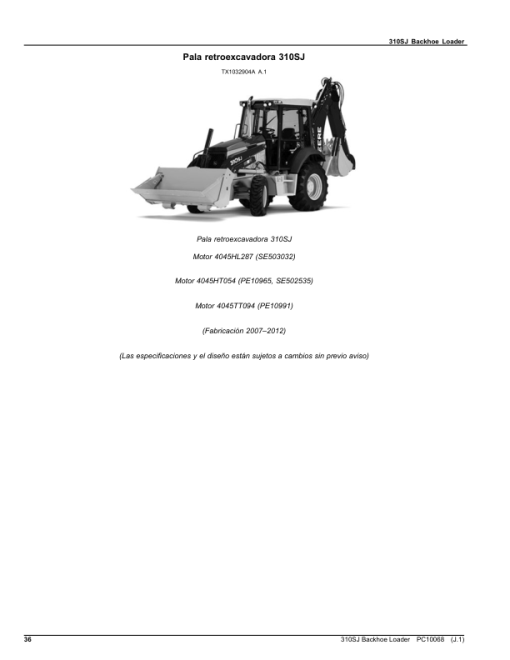 John Deere 310SJ Backhoe Loaders Parts Catalog Manual - PC10068 - Image 3