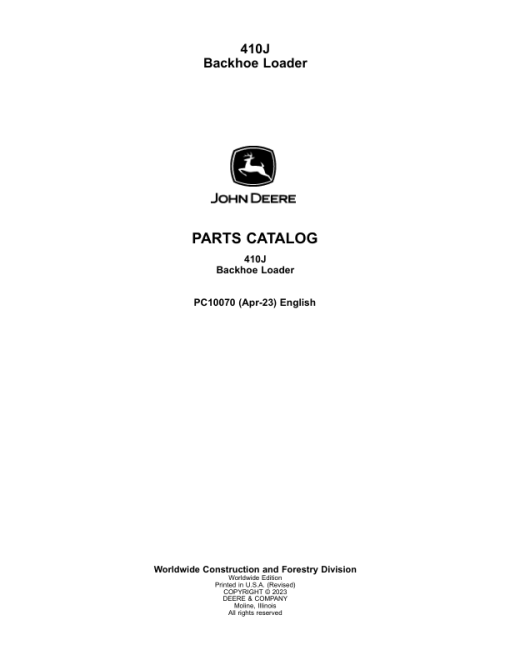 John Deere 410J Backhoe Loaders Parts Catalog Manual - PC10070