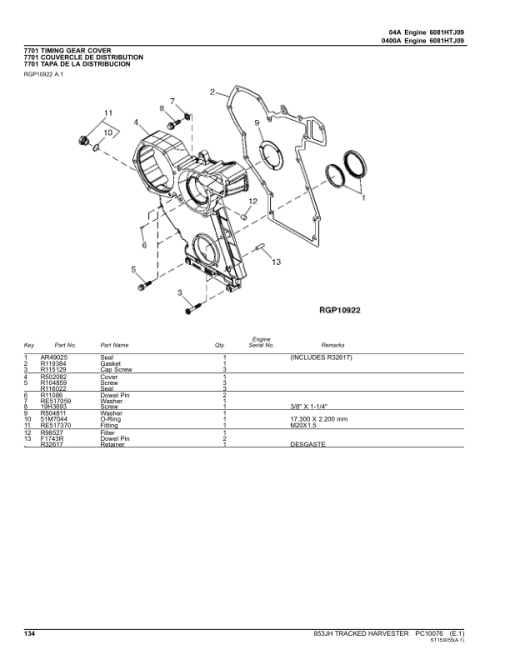 John Deere 853JH Tracked Harvesters Parts Catalog Manual - PC10076 - Image 2