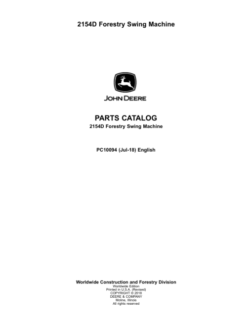 John Deere 2154D Swing Machines (SN D210001-D211156) Parts Catalog Manual - PC10094