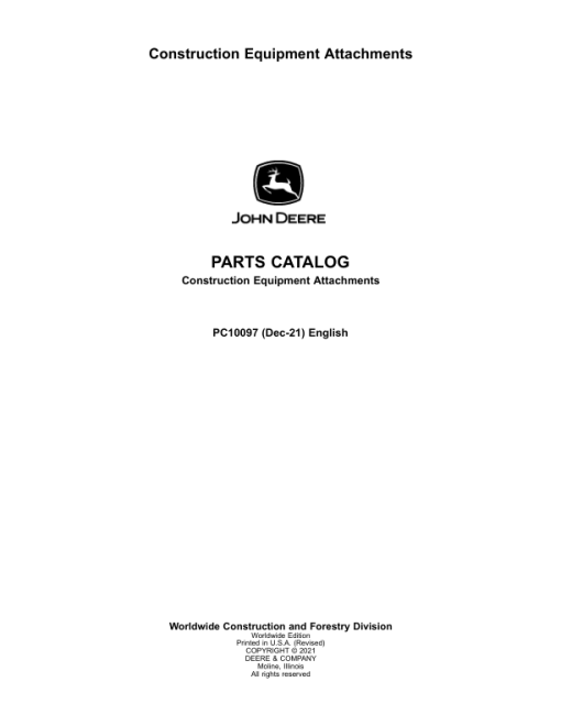 John Deere HH75, HH100, SP10B, SP12B, PA40 (Breaker & Snow Push & Auger) Parts Catalog Manual - PC10097