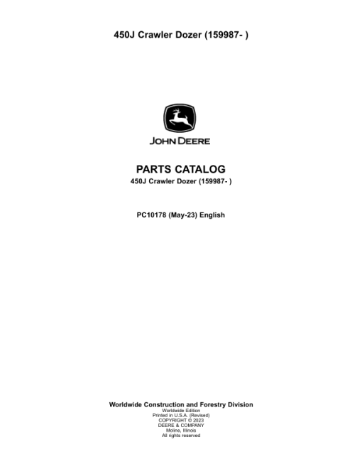 John Deere 450 Crawler Dozers (SN 159987-) Parts Catalog Manual - PC10178