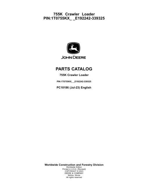 John Deere 755K Crawler Loaders (SN PIN: 1T0755KX_ _E194242-339325) Parts Catalog Manual - PC10186