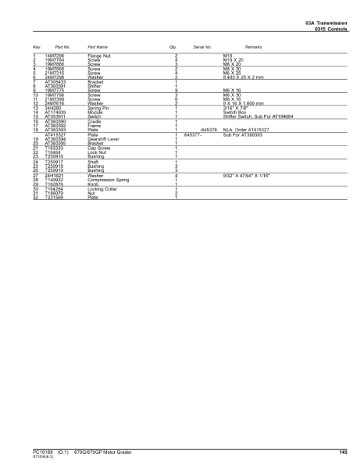 John Deere 670G, 670GP Motor Graders (SN E634380 - 656525) Parts Catalog Manual - PC10188 - Image 3