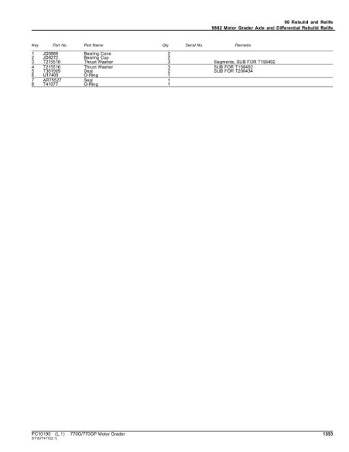 John Deere 770G, 770GP Motor Graders (SN E634380 - 656525) Parts Catalog Manual - PC10190 - Image 3