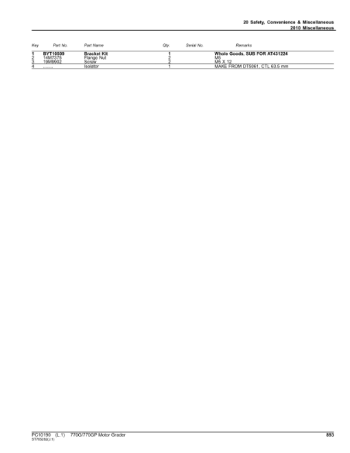 John Deere 770G, 770GP Motor Graders (SN E634380 - 656525) Parts Catalog Manual - PC10190 - Image 2