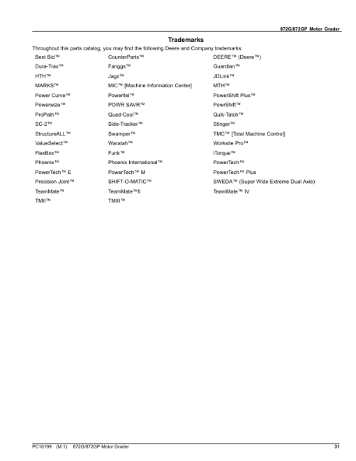 John Deere 872G, 872GP Motor Graders (SN C634754 - 656728 & D634754 - 656728) Parts Catalog Manual - PC10199 - Image 2