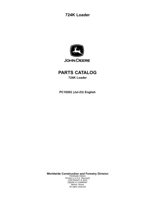 John Deere 724K Loaders Parts Catalog Manual - PC10202