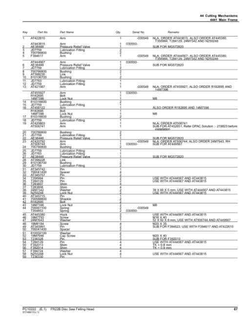 John Deere FR22B Stt Disc Saw Felling Heads Parts Catalog Manual - PC10222 - Image 2