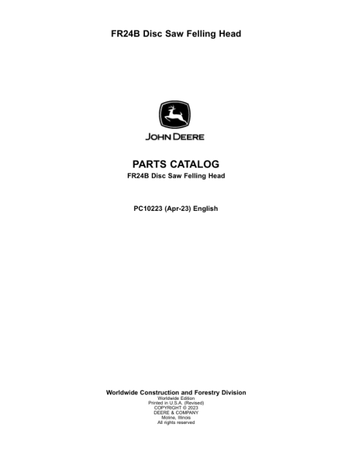 John Deere FR24B Felling Heads Parts Catalog Manual - PC10223