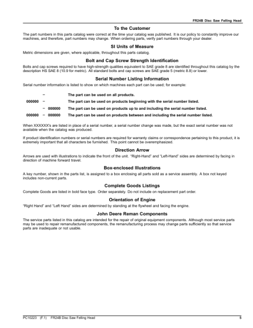 John Deere FR24B Felling Heads Parts Catalog Manual - PC10223 - Image 2