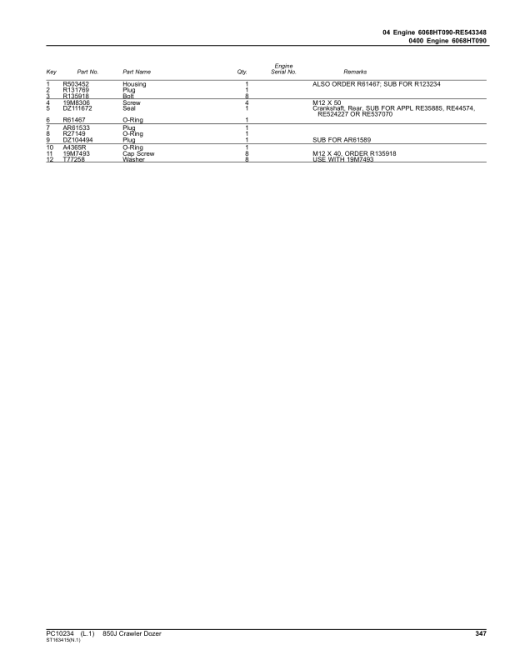 John Deere 850J Crawler Dozers (SN PIN: 1T0850JX_ _C216392–) Parts Catalog Manual - PC10234 - Image 2