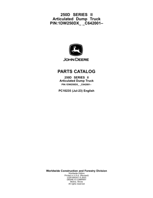 John Deere 250D Series II Articulated Dump Trucks (SN C642001–) Parts Catalog Manual - PC10235