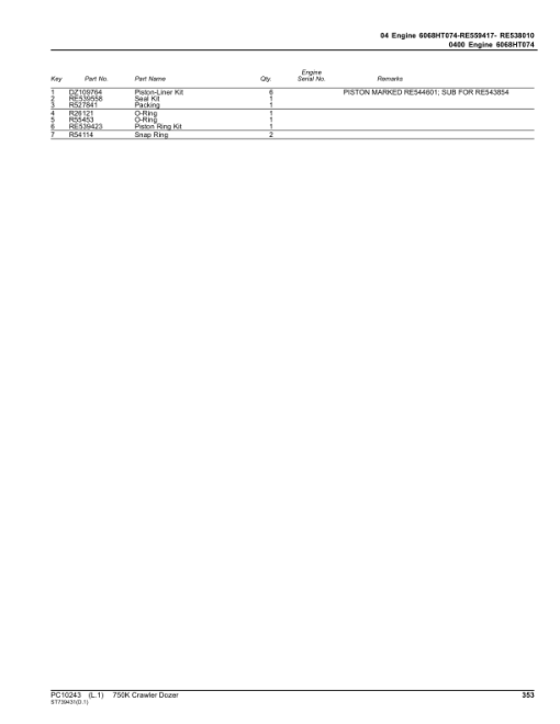 John Deere 750K Crawler Dozers (SN E216966-270478) Parts Catalog Manual - PC10243 - Image 3